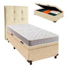 Cama Box Bau + Colchão Solteiro D23 D23 Inducol + Cabeceira Estofada