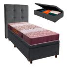 Cama Box Bau + Colchão Solteiro D26 Ortophedic Sankonfort + Cabeceira Estofada