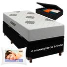 Cama Box Bau + Colchão Solteiro D28 Confort Premium + Travesseiro Ortobom