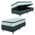 Cama Box Baú Colchão Solteiro Molas Ensacadas City Pillow Top 88x188x64cm Branco / Cinza Hellen - Suporta até 110kg por Pessoa