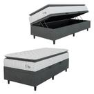 Cama Box Baú Colchão Solteiro Molas Ensacadas City Pillow Top 88x188x64cm Branco-Preto Hellen Suporta até 110kg por Pessoa