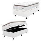Cama Box Baú Colchão Solteiro Molas Ensacadas City Pillow Top 88x188x64cm Linho Branco / Bege Hellen - Suporta até 110kg por Pessoa