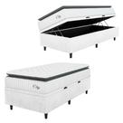 Cama Box Baú Colchão Solteiro Molas Ensacadas City Pillow Top 88x188x64cm Linho Branco / Preto Hellen Branco