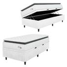 Cama Box Baú Colchão Solteiro Molas Ensacadas City Pillow Top 88x188x64cm Linho Branco/Preto Hellen