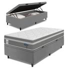 Cama Box Baú Colchão Solteiro Molas Ensacadas Euro In Up 88x188x67cm Cinza / Branco Probel - Suporta até 110kg por Pessoa