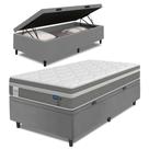 Cama Box Baú Colchão Solteiro Molas Ensacadas Euro In Up 88x188x67cm Cinza / Branco Probel - Suporta até 110kg por Pessoa