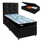 Cama Box Bau + Colchão Solteiro Molas Ensacadas Life Gold Paropas + Cabeceira Estofada