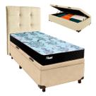 Cama Box Bau + Colchão Solteiro Molas Ensacadas Life Gold Paropas + Cabeceira Estofada