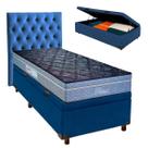Cama Box Bau + Colchão Solteiro Molas Ensacadas Petrus Paropas + Cabeceira Estofada