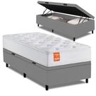 Cama Box Baú Colchão Solteiro Molas Ensacadas Real 88x188x68cm Branco / Cinza Inducol - Suporta até 130kg por Pessoa