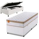 Cama Box Baú Colchão Solteiro Molas Ensacadas Real 88x188x68cm Linho Branco / Bege Inducol - Suporta até 130kg por Pessoa