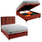 Cama Box Bau Com Colchão Casal D33 Real Hellen + Cabeceira Marrom Cama Box Bau Com Colchão Casal D33 Real Hellen + Cabeceira Marrom