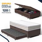 Cama Box Baú com Colchão de Espuma D33 Double Face Territory Hellen + Auxiliar Solteiro 88cm
