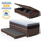 Cama Box Baú com Colchão de Espuma D33 Pillow Top Comfort Luxo Auxiliar Unique Solteiro 88 cm