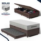 Cama Box Baú com Colchão de Molas Ensacadas Ortobom One Face Plenno Superpocket + Auxiliar de Espuma Solteiro 88cm Cama Box Baú com Colchão de Molas Ensacadas Ortobom One Face Plenno Superpocket + Auxiliar de Espuma Solteiro 88cm