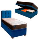 Cama Box Bau Com Colchão Solteiro Celebration Euro Flex Colchões + Cabeceira Azul Cama Box Bau Com Colchão Solteiro Celebration Euro Flex Colchões + Cabeceira Azul
