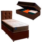 Cama Box Bau Com Colchão Solteiro Celebration Euro Flex Colchões + Cabeceira Marrom Cama Box Bau Com Colchão Solteiro Celebration Euro Flex Colchões + Cabeceira Marrom
