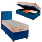 Cama Box Bau Com Colchão Solteiro Molas Ensacadas Airflex + Cabeceira Azul Cama Box Bau Com Colchão Solteiro Molas Ensacadas Airflex + Cabeceira Azul