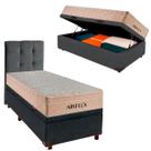 Cama Box Bau Com Colchão Solteiro Molas Ensacadas Airflex + Cabeceira Cinza