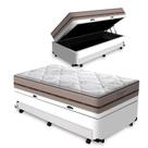 Cama Box Baú e Auxiliar Solteiro Branca Colchão de Molas Ensacadas Anjos Classic 88x188x64 cm