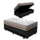 Cama Box Baú e Auxiliar Solteiro Preta Colchão de Molas Ensacadas DAngelis Classic 88x188x64cm