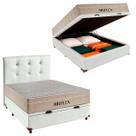 Cama Box Bau e Colchão Casal Molas Ensacadas Airflex + Cabeceira Branco Cama Box Bau e Colchão Casal Molas Ensacadas Airflex + Cabeceira Branco