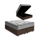 Cama Box Baú King 193 Bipartido Tecido Sintético Marrom com Colchão de Molas Ensacadas Evolution - Probel