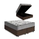 Cama Box Baú King 193 Bipartido Tecido Sintético Marrom com Colchão de Molas Ensacadas Evolution - Probel