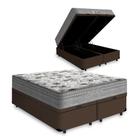 Cama Box Baú King 193 Bipartido Tecido Sintético Marrom com Colchão de Molas Ensacadas Evolution - Probel Cama Box Baú King 193 Bipartido Tecido Sintético Marrom com Colchão de Molas Ensacadas Evolution - Probel