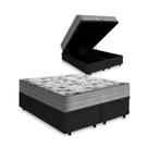 Cama Box Baú King 193 Bipartido Tecido Sintético Preto Com Colchão de Molas Ensacadas Evolution - Probel - 72x193x203