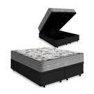 Cama Box Baú King 193 Bipartido Tecido Sintético Preto Com Colchão de Molas Ensacadas Evolution - Probel - 72x193x203