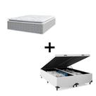 Cama Box Baú King 193 Tecido Sintético Branco Com Colchão Nazar Molas Ensacadas com Pillow Top - Bello Box - Conforto (Espuma da Nasa) Viscoeslástico D33 Cinza