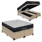 Cama Box Baú King Bipartido Sintético + Colchão Molas Ensacadas Royal Sleep Royal Air 193cm