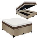 Cama Box Baú King Bipartido Suede + Colchão Molas Ensacadas Royal Sleep Elegance 193cm - Suporta Até 150 Kg Por Pessoa