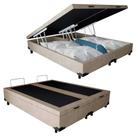 Cama Box Baú King Bipartido Suede Mega Cama Bege 192x203x45cm Cama Box Baú King Bipartido Suede Mega Cama Bege 192x203x45cm