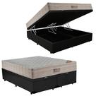 Cama Box Baú King Sintético Bipartido + Colchão Ortobom Airtech Molas Ensacadas 65x193x203 Cor:preto