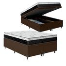 Cama Box Baú Queen 158 Tecido Sintético Marrom com Colchão Espuma D33 One Face Preto Cama Box Baú Queen 158 Tecido Sintético Marrom com Colchão Espuma D33 One Face Preto