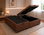 Cama Box Baú Queen Bipartido 158 - Bello Box Tecido Sintético Marrom