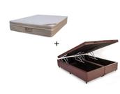 Cama Box Baú Queen Bipartido 158 Sintético marrom com Colchão Ortobom Airtech Spring Pocket D26 Bege 70x158x198