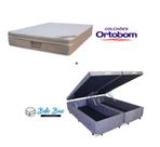 Cama Box Baú Queen Bipartido 158 Suede Cinza com Colchão Ortobom Airtech Spring Pocket D26 Bege 70x158x198