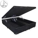 Cama Box Baú Queen Bipartido Blindado Suede Preto Com Pistão A Gás