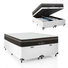 Cama Box Baú Queen Bipartido + Colchão Paris Molas Ensacadas Pocket - 66x158x198cm - Couro Branco