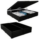 Cama Box Baú Queen Bipartido Sintético Mega Cama Preto 158x198x45cm