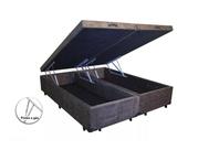 Cama Box Baú Queen Bipartido Suede Marrom Com Pistão A Gás