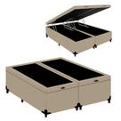 Cama Box Baú Queen Bipartido Turca Sintético Bege 158x198x41