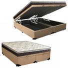 Cama Box Baú Queen Sintético Bipartido + Colchão Elegance Ortopédico Espuma D33 63x158x198 bege