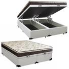 Cama Box Baú Queen Sintético Bipartido + Colchão Elegance Ortopédico Espuma D33 63x158x198 branco