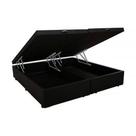 Cama Box Baú Queen size Bi partida em sintético preto com Pistão a gás - 158x198x27