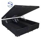 Cama Box Baú Queen size Bi partida em Sintetico preto com Pistão a gás - 158x198x35