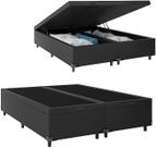 Cama Box Baú Queen Size Bipartido Material Sintético Preto com Pistões a gás